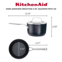 KitchenAid Hard Anodized Induction 2qt Covered Saucepan: Nonstick Matte Black, Dishwasher-Safe, Gas & Electric Compatible