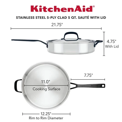 KitchenAid 5qt 5-Ply Clad Stainless Steel Induction Saute Pan With Lid: Dishwasher-Safe, Silver 4 KitchenAid 5qt 5-Ply Clad Stainless Steel Induction Saute Pan With Lid: Dishwasher-Safe, Silver - Image 2