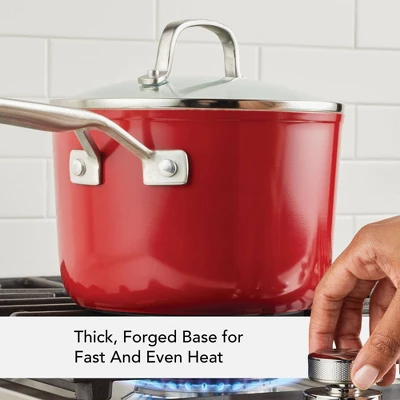 KitchenAid 3qt Hard Anodized Ceramic Nonstick Cookware Sauce Pan Empire Red: Lifetime Warranty, Hand Wash, Gas & Electric 6 KitchenAid 3qt Hard Anodized Ceramic Nonstick Cookware Sauce Pan Empire Red: Lifetime Warranty, Hand Wash, Gas & Electric - Image 4