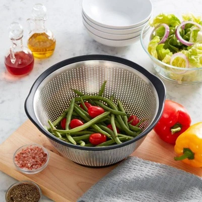 KitchenAid 5 Quart Colander Stainless Steel Black Rim: Metal Strainer, Dishwasher-Safe, Light Silver, Black 4 KitchenAid 5 Quart Colander Stainless Steel Black Rim: Metal Strainer, Dishwasher-Safe, Light Silver, Black - Image 2