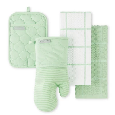 KITCHENAID Quilted Cotton Terry Cloth Oven Mitt, Pot Holder, Kitchen Towel 4-Pack Set, Silicone Grip, Pistachio, 16"x26", 7"x13" & 7"x10" 9 KITCHENAID Quilted Cotton Terry Cloth Oven Mitt, Pot Holder, Kitchen Towel 4-Pack Set, Silicone Grip, Pistachio, 16"x26", 7"x13" & 7"x10" - Image 7