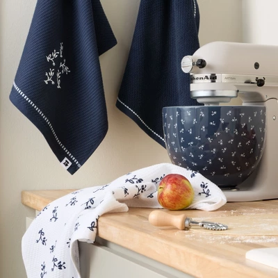 KITCHENAID Vintage Florals Collector Series Embroidered Kitchen Towel 3-Pack Set, Absorbent 100% Cotton, Dual-Purpose, Ink Blue, 18"x28" 3 KITCHENAID Vintage Florals Collector Series Embroidered Kitchen Towel 3-Pack Set, Absorbent 100% Cotton, Dual-Purpose, Ink Blue, 18"x28"