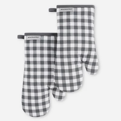 KitchenAid Gingham Oven Mitt 2-Pack Set, Charcoal Grey, 7"x13" 5 KitchenAid Gingham Oven Mitt 2-Pack Set, Charcoal Grey, 7"x13" - Image 3