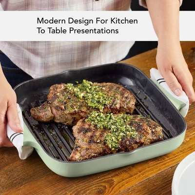 KitchenAid 11" Enameled Cast Iron Square Grill And Roasting Pan - Pistachio: Hand Wash, Electric & Gas Compatible 5 KitchenAid 11" Enameled Cast Iron Square Grill And Roasting Pan - Pistachio: Hand Wash, Electric & Gas Compatible - Image 3