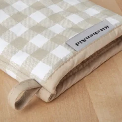 KITCHENAID Gingham Mini Oven Mitt 2-Pack Set, Milkshake Tan, 5.5"x8"