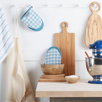 KitchenAid 2pk Cotton Gingham Mini Oven Mitts Light Blue: Hot Pads & Oven Mitts, Classic Pattern, Machine Washable 3 KitchenAid 2pk Cotton Gingham Mini Oven Mitts Light Blue: Hot Pads & Oven Mitts, Classic Pattern, Machine Washable
