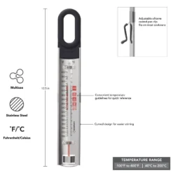 KitchenAid Candy Thermometer Silver: Stainless Steel Analog Food & Baking Thermometer, 100-400°F, Clip Mount