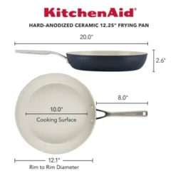 KitchenAid 12.25" Hard Anodized Ceramic Nonstick Frying Pan Matte Black: Lifetime Warranty, Hand Wash, Gas Compatible