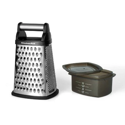 KitchenAid Gourmet Box Grater: Stainless Steel Cheese Shredder With Storage Container, Dishwasher-Safe, Black/Silver 4 KitchenAid Gourmet Box Grater: Stainless Steel Cheese Shredder With Storage Container, Dishwasher-Safe, Black/Silver - Image 2