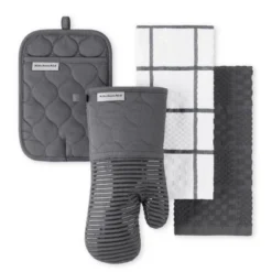 KITCHENAID Quilted Cotton Terry Cloth Oven Mitt, Pot Holder, Kitchen Towel 4-Pack Set, Silicone Grip, Charcoal Grey, 16"x26", 7"x13" & 7"x10" -KitchenAid Shop GUEST 9277b0f5 0b97 45cf 9077 9c97342d9e08