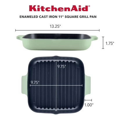 KitchenAid 11" Enameled Cast Iron Square Grill And Roasting Pan - Pistachio: Hand Wash, Electric & Gas Compatible 3 KitchenAid 11" Enameled Cast Iron Square Grill And Roasting Pan - Pistachio: Hand Wash, Electric & Gas Compatible