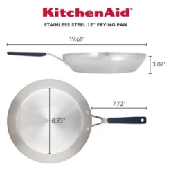 KitchenAid 12" Stainless Steel Skillet Light Silver: Induction Safe, Even-Heating, Oven-Safe, Dishwasher-Safe
