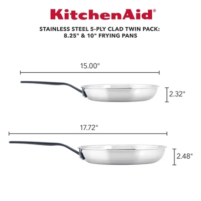 KitchenAid Stainless Steel 5-Ply Clad Twin Pack: 8.25" & 10" Nonstick Frying Pans, Dishwasher-Safe Cookware Set 5 KitchenAid Stainless Steel 5-Ply Clad Twin Pack: 8.25" & 10" Nonstick Frying Pans, Dishwasher-Safe Cookware Set - Image 3