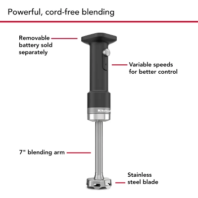 KitchenAid Go Cordless Hand Blender - Battery Sold Separately KHBRV00: Immersion Blender, 3 Speeds, Black Matte, Dishwasher-Safe 4 KitchenAid Go Cordless Hand Blender - Battery Sold Separately KHBRV00: Immersion Blender, 3 Speeds, Black Matte, Dishwasher-Safe - Image 2