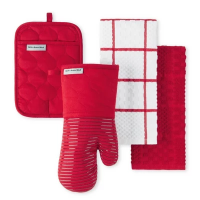 KITCHENAID Quilted Cotton Terry Cloth Oven Mitt, Pot Holder, Kitchen Towel 4-Pack Set, Silicone Grip, Passion Red, 16"x26", 7"x13" & 7"x10" 3 KITCHENAID Quilted Cotton Terry Cloth Oven Mitt, Pot Holder, Kitchen Towel 4-Pack Set, Silicone Grip, Passion Red, 16"x26", 7"x13" & 7"x10"
