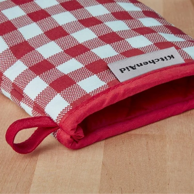 KitchenAid 2pk Cotton Gingham Mini Oven Mitts Red: Hot Pads & Kitchen Mittens, Classic Pattern, Machine Washable 4 KitchenAid 2pk Cotton Gingham Mini Oven Mitts Red: Hot Pads & Kitchen Mittens, Classic Pattern, Machine Washable - Image 2