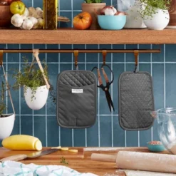KitchenAid Asteroid Rectangle Pot Holder 2-Pack Set, Charcoal Grey, 7"x10"
