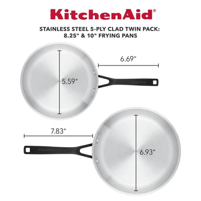 KitchenAid Stainless Steel 5-Ply Clad Twin Pack: 8.25" & 10" Nonstick Frying Pans, Dishwasher-Safe Cookware Set 4 KitchenAid Stainless Steel 5-Ply Clad Twin Pack: 8.25" & 10" Nonstick Frying Pans, Dishwasher-Safe Cookware Set - Image 2