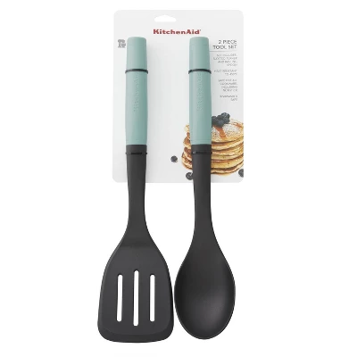 KitchenAid 2pc Nylon/ABS Spoon And Turner Set Aqua Blue: Kitchen Utensil Set, Dishwasher-Safe, Adult Use 4 KitchenAid 2pc Nylon/ABS Spoon And Turner Set Aqua Blue: Kitchen Utensil Set, Dishwasher-Safe, Adult Use - Image 2