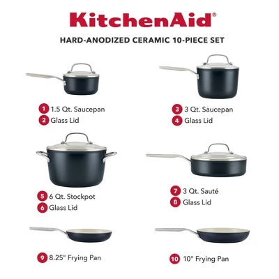 KitchenAid 10pc Hard Anodized Ceramic Nonstick Cookware Set Matte Black: Lifetime Warranty, Hand Wash, Gas Compatible 3 KitchenAid 10pc Hard Anodized Ceramic Nonstick Cookware Set Matte Black: Lifetime Warranty, Hand Wash, Gas Compatible