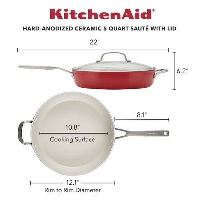 KitchenAid 5qt Hard Anodized Ceramic Nonstick Saute Pan With Lid Empire Red: Hand Wash, Gas & Electric Compatible 3 KitchenAid 5qt Hard Anodized Ceramic Nonstick Saute Pan With Lid Empire Red: Hand Wash, Gas & Electric Compatible