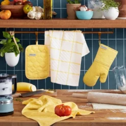 KITCHENAID Quilted Cotton Terry Cloth Oven Mitt, Pot Holder, Kitchen Towel 4-Pack, Heat Resistant, Silicone Grip, Butter, 16"x26", 7"x13" & 7"x10" -KitchenAid Shop GUEST cde22829 5853 45c2 aed9 31ae2e02a4e1