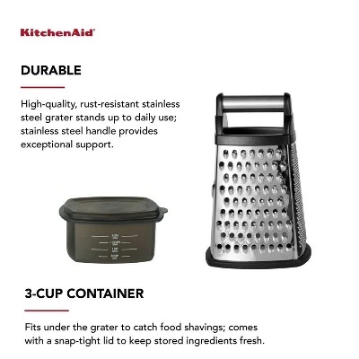 KitchenAid Gourmet Box Grater: Stainless Steel Cheese Shredder With Storage Container, Dishwasher-Safe, Black/Silver 7 KitchenAid Gourmet Box Grater: Stainless Steel Cheese Shredder With Storage Container, Dishwasher-Safe, Black/Silver - Image 5
