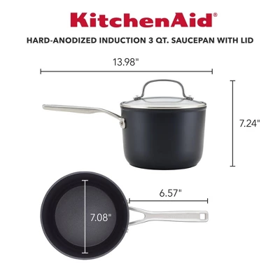 KitchenAid 3qt Nonstick Hard Anodized Induction Saucepan With Lid Matte Black: Dishwasher-Safe, Gas & Electric Compatible 4 KitchenAid 3qt Nonstick Hard Anodized Induction Saucepan With Lid Matte Black: Dishwasher-Safe, Gas & Electric Compatible - Image 2