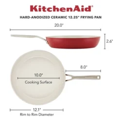 KitchenAid 12.25" Hard Anodized Ceramic Nonstick Frying Pan Empire Red: Lifetime Warranty, Hand Wash, Gas & Electric Compatible