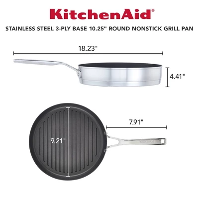 KitchenAid 3-Ply Base Stainless Steel 10.25" Nonstick Round Grill Pan: Induction Safe, Dishwasher & Oven Safe Griddle 3 KitchenAid 3-Ply Base Stainless Steel 10.25" Nonstick Round Grill Pan: Induction Safe, Dishwasher & Oven Safe Griddle