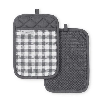 KitchenAid Gingham Pot Holder 2-Pack Set, Charcoal Grey, 7"x10" 5 KitchenAid Gingham Pot Holder 2-Pack Set, Charcoal Grey, 7"x10" - Image 3