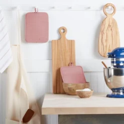 KITCHENAID Ribbed Soft Silicone Pot Holder 2-Pack Set, Dried Rose, 7"x9"