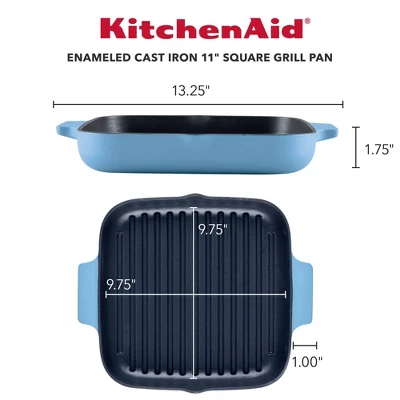KitchenAid 11" Enameled Cast Iron Square Grill And Roasting Pan - Blue Velvet 3 KitchenAid 11" Enameled Cast Iron Square Grill And Roasting Pan - Blue Velvet