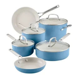 KitchenAid Hard Anodized 10pc Nonstick Ceramic Cookware Pots And Pans Set - Blue Velvet: Tempered Glass Lids, Stainless Steel Handles -KitchenAid Shop GUEST f973613f 84c9 443a b85c bbfba8cb1f96