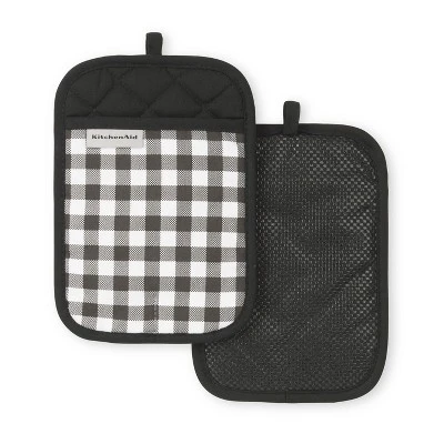 KitchenAid Gingham Pot Holder 2-Pack Set, Matte Black, 7"x10" 3 KitchenAid Gingham Pot Holder 2-Pack Set, Matte Black, 7"x10"